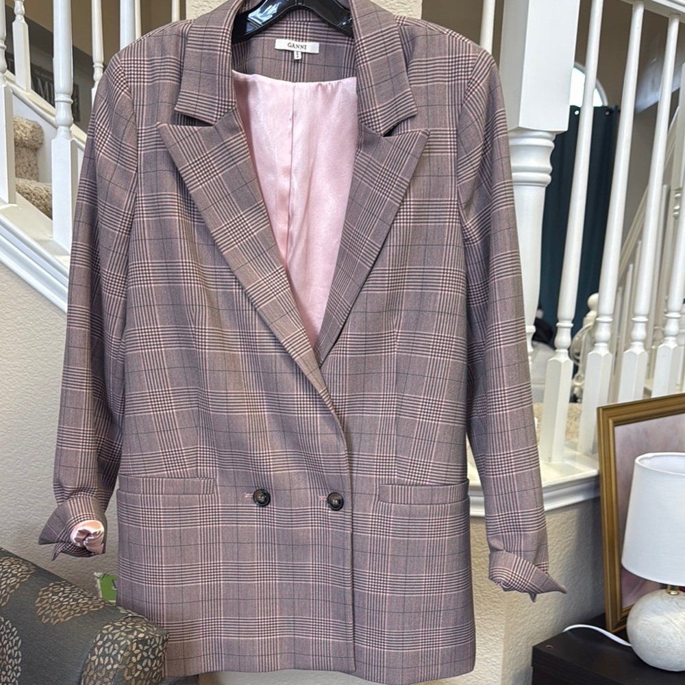 Plaid Blazer by Gianni - Pink and Brown